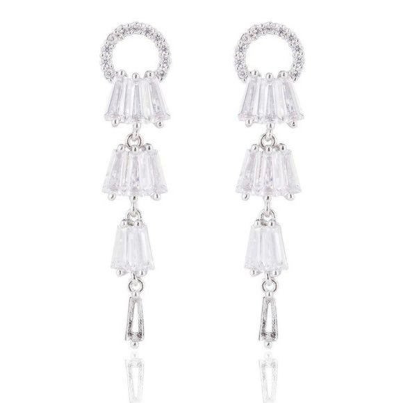 Crystals Circle Layers Chain Long Tassel Earrings - Picture 1 of 5